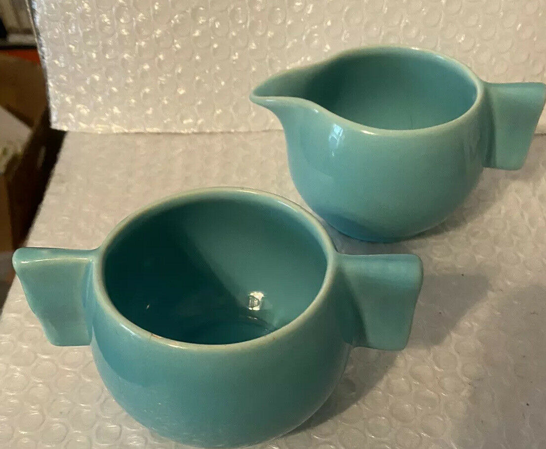 Vintage Gmb Gladding Mcbean Turquoise Teal Pottery Creamer Sugar