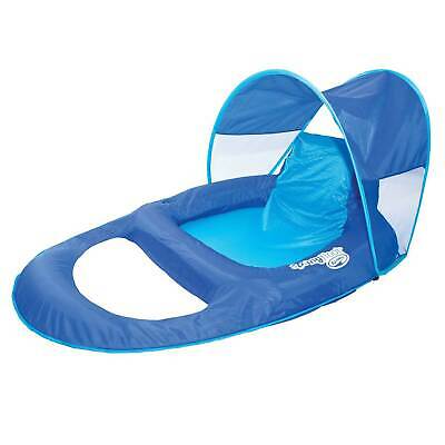 Swimways 13022 Spring Float Recliner Pool Lounge Chair With Sun Canopy, Blue