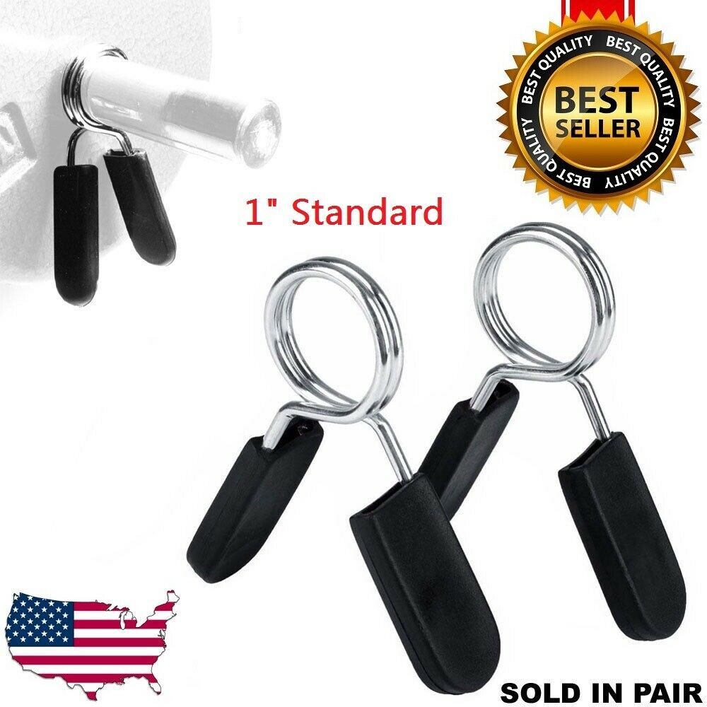 Standard 1" Barbell Bar Clamps Spring Collar Clips Gym Weight Dumbbell Lock Pair