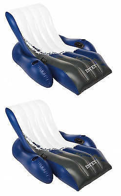 Intex Inflatable Floating Comfortable Recliner Lounges With Cup Holders (2 Pack)