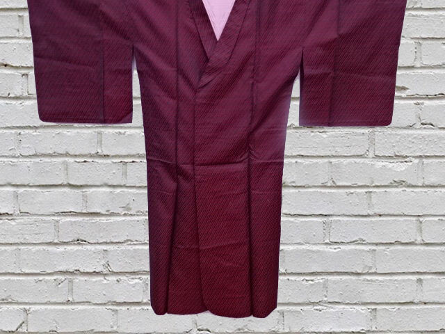 Vintage Japanese Kimono / Antique Rain Coat / Woven Stripe / Black & Red