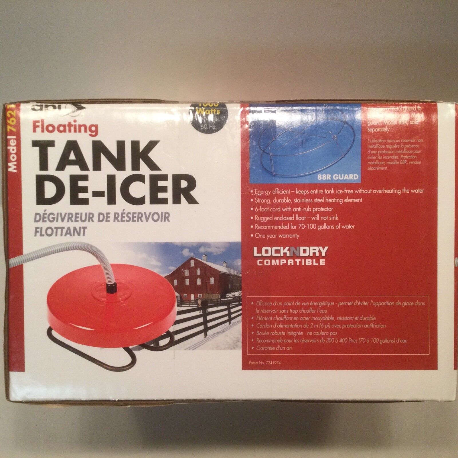 Api Floating Tank De-icer #7621 120v +1000 Watt Stock Tank Lockndry Compatible