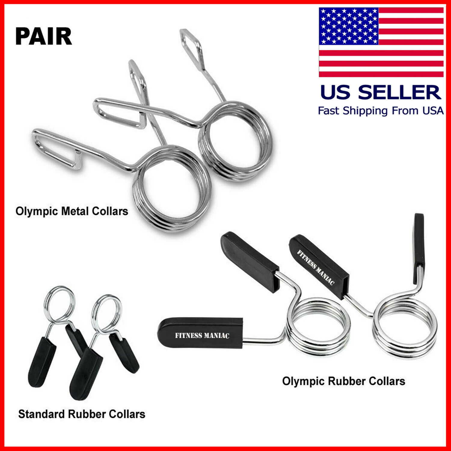 Barbell Bar Clamps Clips Dumbbell Bar Collars Weight Spring Locks 1" & 2" Pair